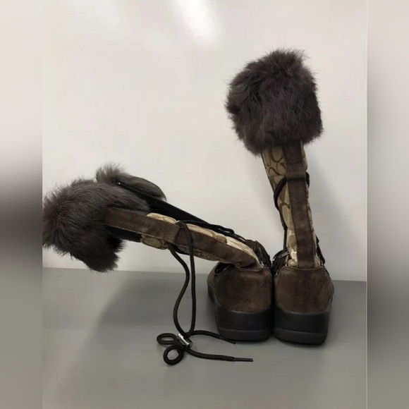 Like NEW Coach Designer Laurilyn Brown Patchwork Fur Winter Designer Boots Sz 8 - Picture 4 of 7
